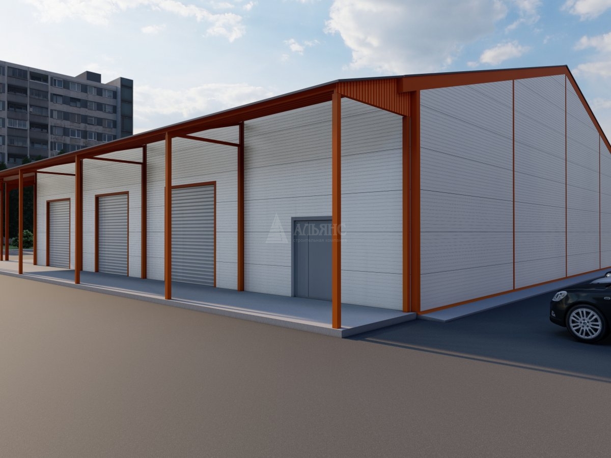3D визуализация Ангар-склад с навесом из сэндвич-панелей - фото 3